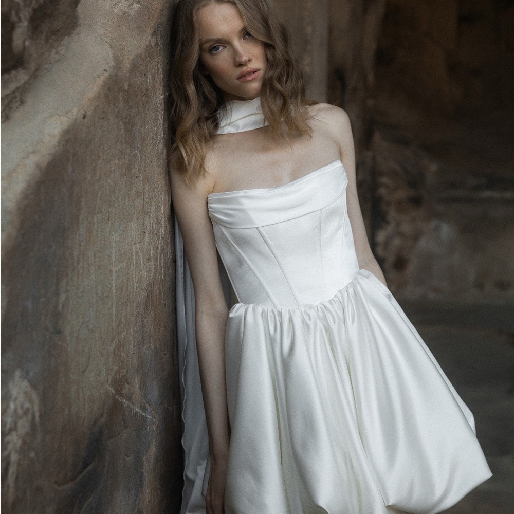 Elegant Ivory Satin Corset bubble dress with train